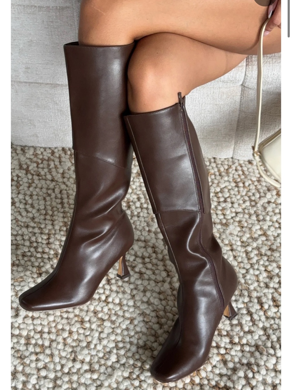 White Fox Boutique Dark Brown Knee-High Leather Heeled Boots